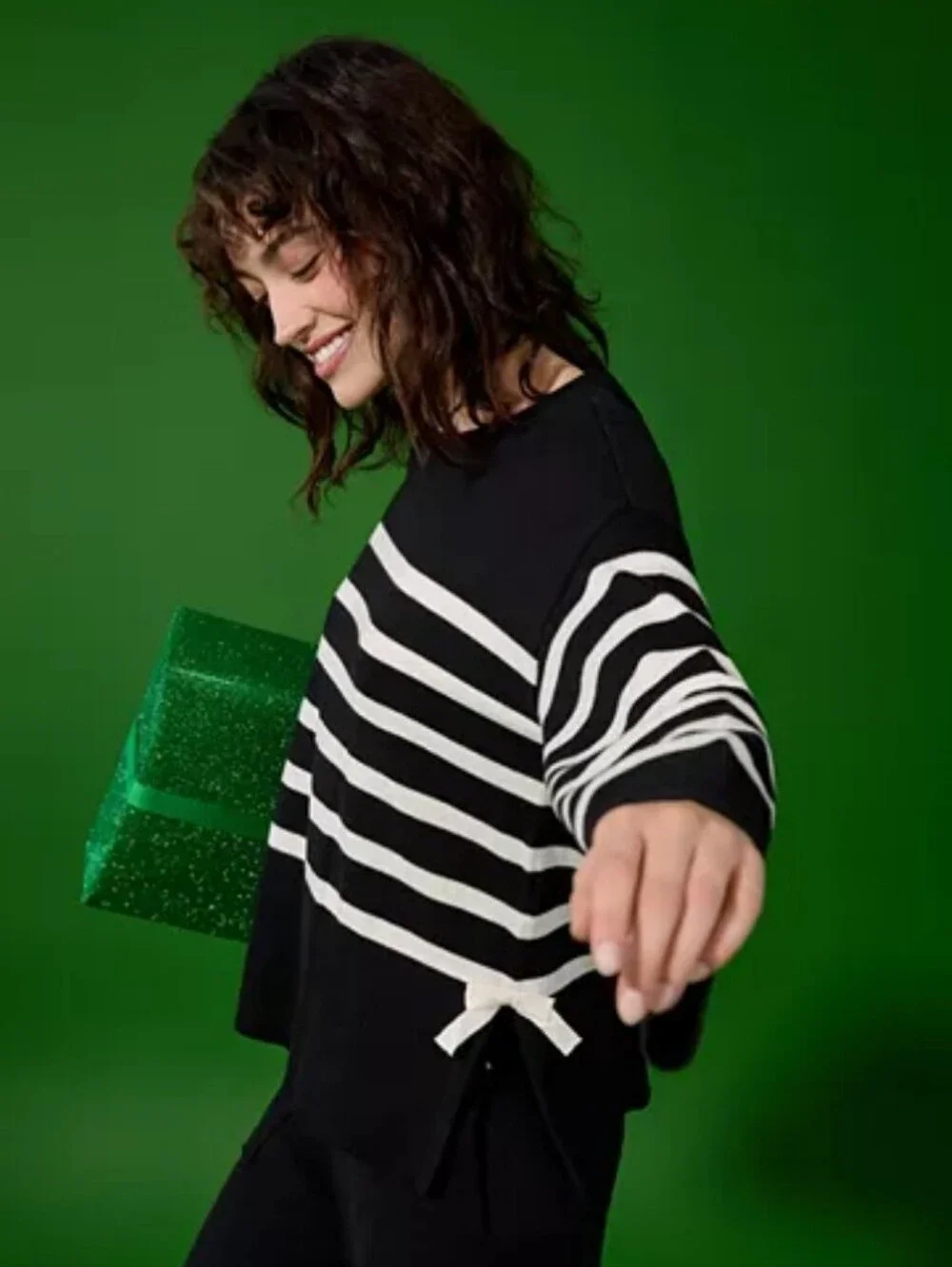 kate spade Black and White Mariner Stripe Pullover With Bows On Sides